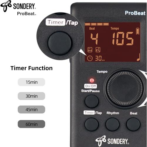 Sondery Digital Metronome Rechargeable English Vocal Counting with Timer Function for Piano Guitar Drum and All Instruments