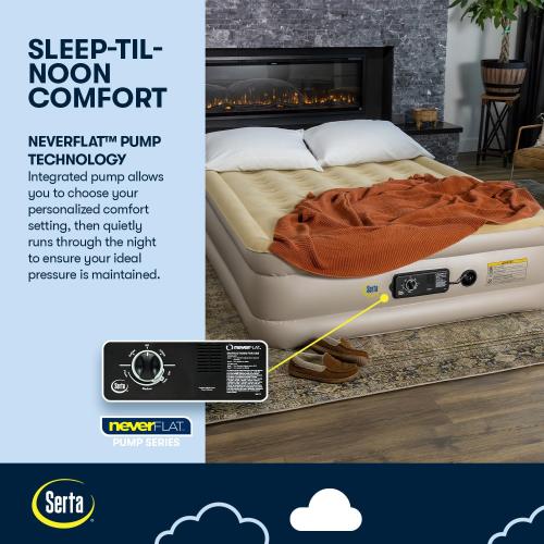 Serta Raised Air Mattress with Never Flat Pump | Luxury Inflatable Mattress with Built in Air Pump to Ensure a Good Night’s Rest | Heavy Duty Blow Up Mattress with Self Inflating Pump