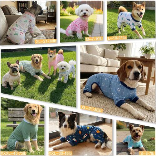 4 Pack Dog Pajamas Pet Costumes Dog Jammies Onesies Sweatshirt Adjustable Breathable Stretchy Clothes for Puppy Small Medium Large Dogs Girls Boys,S