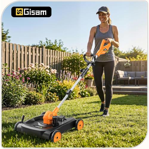 3-in-1 Cordless Lawn Mower, 3000W Brushless String Trimmer & Wheeled Edger Combo Kit, 18.9 Inch, 3 Blades for Lawn Weeds Shrubs, Adjustable Height & Angle Electric Weed Wacker Garden Tools