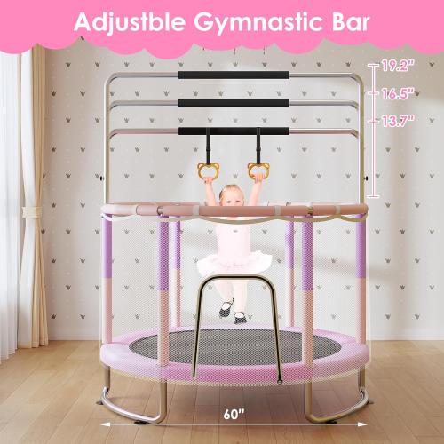 Trampoline for Kids, Upgrade Full Anti-Rust 440lbsToddler Trampoline with Net,Upgraded Ring Legs with Adjustable Gymnastics Bar&Toys, Gifts for Ages 1-8 Boys&Girls