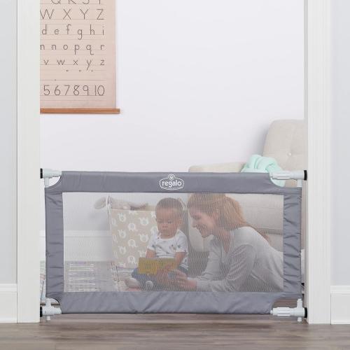 Regalo 50 Extra Wide Gray Expandable Mesh Gate, Pressure Mounted, Includes Rubber Bumpers to Protect Walls, Gray