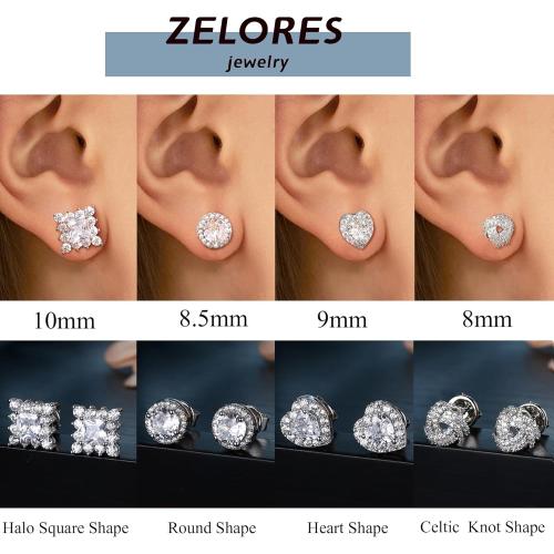 ZELORES 4 Pairs Sterling Silver CZ Stud Earrings for Women 14K Gold Plated Brilliant Celtic Heart Big Stud Earrings Set Cubic Zirconia Earrings Studs for Sensitive Ear