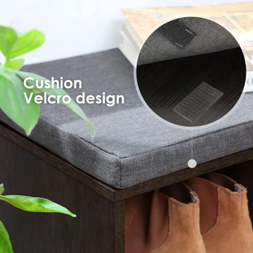 Shoe Bench with Cushion, Wood Shoe Storage Bench for Entryway with 10 Cubbies & Adjustable Shelves, Shoe Organizer Cubby Entry Bench Padded Bench Storage for Living Room, Hallway, Closet, Black