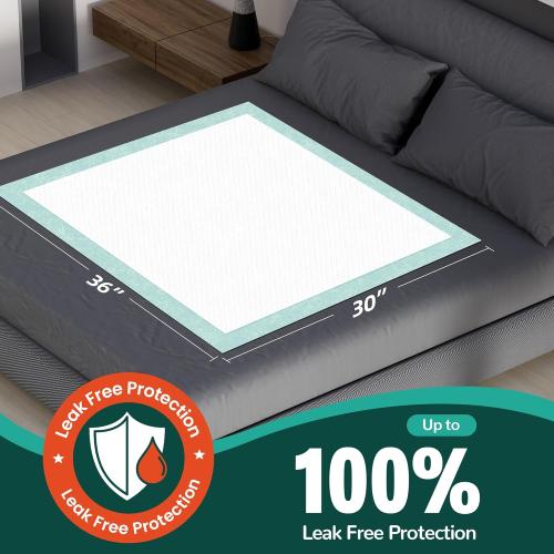 Bed Pads with Adhesive Strips 30''X36'', 30 Count | Extra Large XL Underpads | Secure & Waterproof Chucks for Incontinence Care | for Adults, Seniors, Kids & Pets