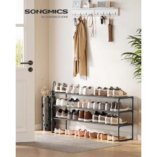 SONGMICS Shoe Rack, 3-Tier Shoe Organizer, Metal Storage Shelf, Upright or Upside Down, for 20-24 Pairs, Stackable, for Entryway, 11.8 x 46.1 x 21.7 Inches, Black ULSA033B01