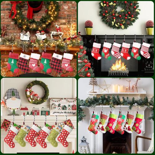6 Pack Christmas Stocking Holders for Mantle,Metal Stocking Hangers for Mantle, Non-Slip & Foldable Mantle Hooks for Stockings Hangers Xmas Mixed Pattern for Fireplace Christmas Decoration