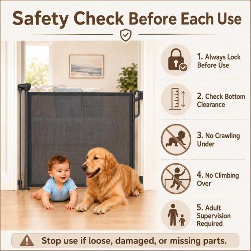 SPACEANY Retractable Safety Baby Gate or Mesh Dog Gate,Durable Portable Mesh Retractable Gate,Easy to Use for Stairs, Doorways, Hallways, Indoor, Outdoor, 33.5 Tall, Up to 45 Wide, Black