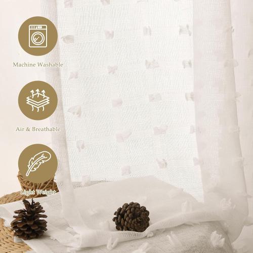 Guken Beige Sheer Curtains 84 Inch Length 2 Panels Sets for Living Room Bedroom 38 Inch Width Farmhouse Boho Drapes Light Filtering Pom Pom Curtains Tufted Semi Sheer Rod Pocket,Nature,W38xL84