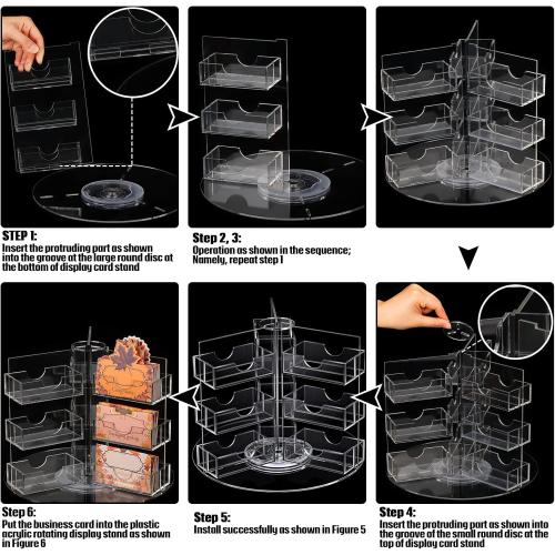 Qunclay Acrylic Business Card Holder Multi Slot Card Organizer Plastic Rotating Clear Sticker Holders Multi Pocket Rotating Countertop Organizer Display(24 Pocket)