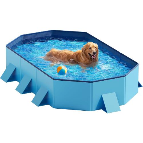 Peteast Foldable Dog Pool -  Hard Plastic Portable Pet Bath Tub with Non-Slip & Reinforced Stability, Collapsible Design for Indoor Outdoor Backyard Use (Blue)