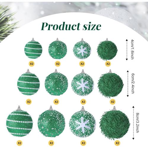 Color red and white 24 Pcs Glitter Christmas Tree Ornaments, Assorted Sizes Sequin Snowflake Shatterproof Christmas Ball Hanging Ornament Set for Xmas Holiday Party New Year Home Decorations