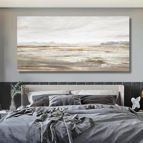 TRAIN2 ART Abstract Wall Art Canvas Wall Art for Living Room Brown and Grey Ocean Wall Decor Large Artwork for Bedroom Home Office 24x48