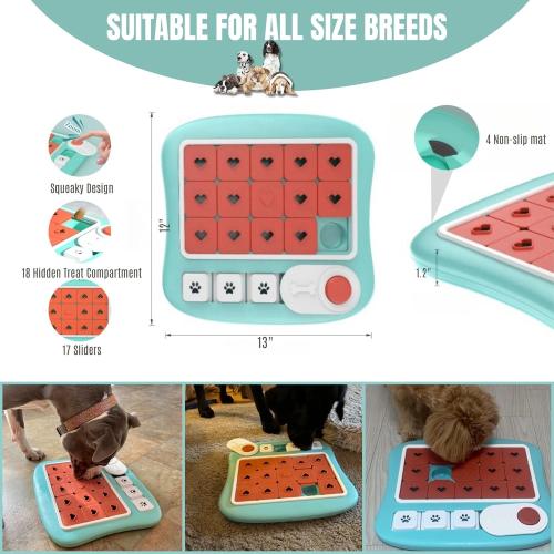 Blue Dog Puzzles for Smart Dogs,Level 3 Interactive Dog Treat Puzzle for Iq Training, Dog Puzzle Toy for Large Medium Small Dogs with Squeaky Dog Button Design