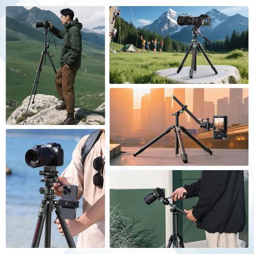 Black ULANZI JJ06 73.6 Carbon Fiber Video Tripod, Horizontal Tripod w Central Column,Handle and UKA Quick Release Plate for Cameras/DSLR/Camcorder, Dual 360° Pan Head, Weight 3.88 lbs, Maxload 39.7 lbs