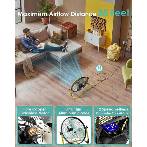 ZHULI 18 Solar Fan, Portable Battery Operated Floor Fan, Rechargeable Cordless Camping Fan, 40W Solar Panel, Hi-Velocity Brushless Motor, Metal blade, USB Phone Charge, 8~60H Runtime, Quiet, Wireless