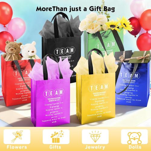 Addblu 50-Piece Employee Appreciation Gift Bags Bulk - Include 25 Team Bags (8x10x4 Inch) & 25 Tissue Paper, Reusable Gift Bag with Handles for Staff, Coworker, Teacher, Thank You & Valentine‘s Day Gifts (Colorful)
