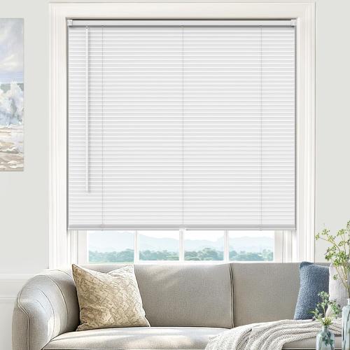 White Blinds for Indoor Windows 1 Vinyl L-Shaped Slats Cordless Mini Blinds for Home, 20 W × 36 H - White