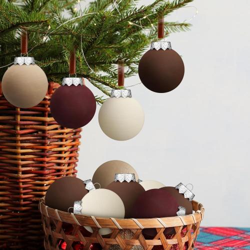 12 Pcs Neutral Matte Christmas Ball Ornaments 2.4 Inch Rustic Boho Burgundy Brown Camel Cream Xmas Bulbs Ornament Vintage Xmas Baubles Modern Christmas Decor for Tree Farmhouse Decor