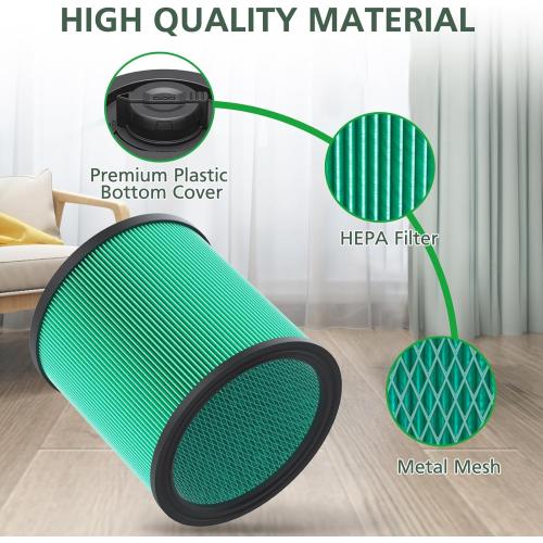 2 Pack DXVC6914 Cartridge Filter Replacement for DEWALT 6-16 Gallon Wet/Dry Vac, Compatible with DeWalt DXV06P DXV09P DXV10P DXV10PL DXV10SA DXV12P DXV14P DXV16P, Green