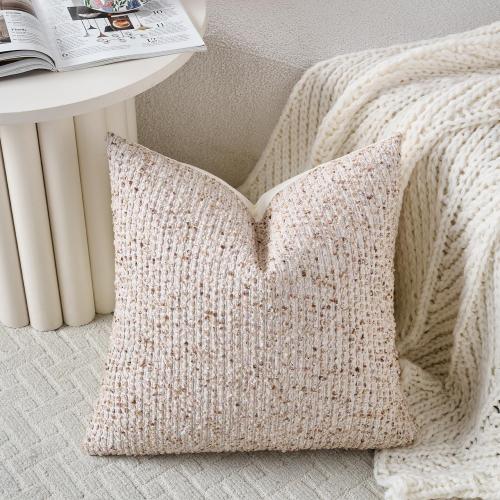 Striped Throw Pillow Covers 18x18 Set of 2 Beige Textured Boucle Chic Morden Boho Accent Farmhouse Square Decorative Couch Pillow Covers for Home Decor Bed Sofa Living Room