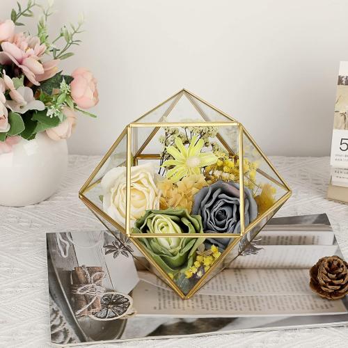 ELLDOO Gold Glass Coffee Pods Holder, Large Capacity 14 Sided Glass Box for K Cups & Nespresso Capsules, Coffee Capsule Storage for Counter Coffee Bar, Kitchen, Office