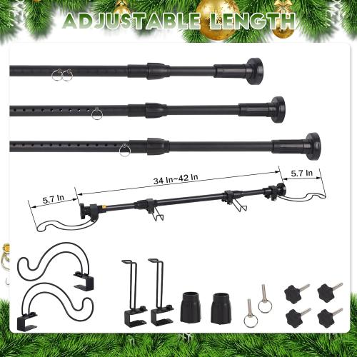 Adjustable Over-The-Door Garland Hanger, Heavy Duty Wreath Hanger for Front Door, No Nails or Screws Damage-Free, Fits Standard Door Frame Depths 34-42 Inch, Black