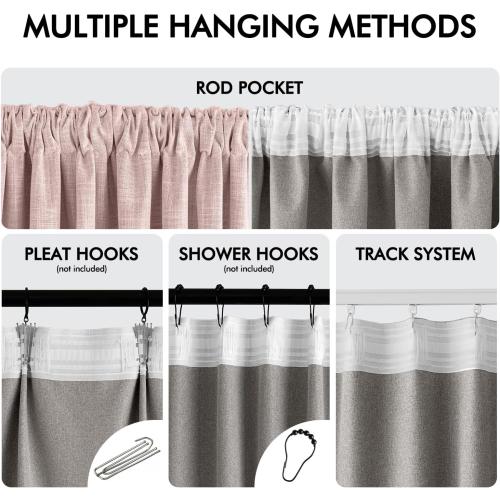 MIULEE Baby Pink 100% Blackout Linen Curtain 120 Inch 2 Panel Set Double Sided No Coating Pinch Pleated Back Tab Black out 10 FT Extra Long Thermal Insulated Bedroom Living Room Darkening Window Drape