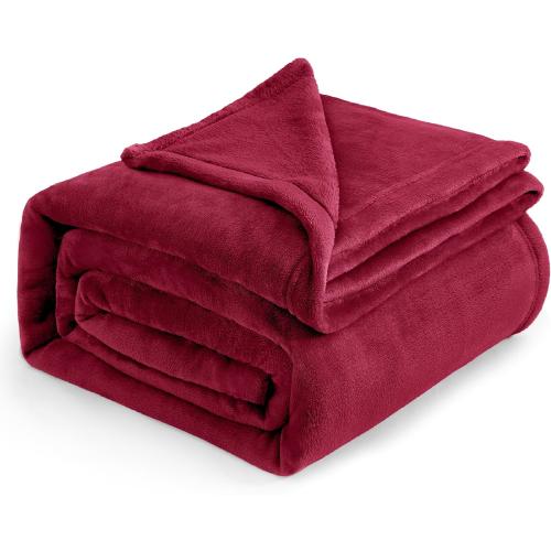Flannel Fleece Luxury Blanket Red Queen(90x90) Size Lightweight Cozy Plush Microfiber Solid Blanket by Bedsure