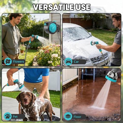 1/2 160FT Retractable Garden Hose Reel - POXURIO Heavy Duty Automatic Wall Mounted Hose Reel Upgraded UV Resistant, 3/4 Brass Fitting, 10 Pattern Nozzle, 180° Swivel&Any Length Lock Slow Retraction