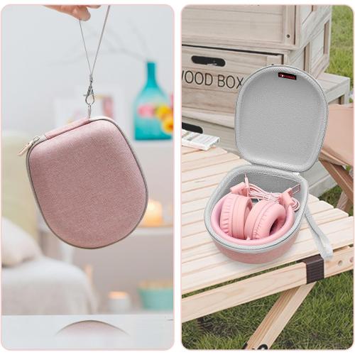 Kids Headphones Case Compatible with Elecder i37 / Noot K11 / iClever BTH12 / HS19 / BTH26 / JoySpark-T5 / Candy Bila BH03 / EarFun/IMYB/MIDOLA MD-B01 Foldable Kid Headphone, Pink (Case Only)
