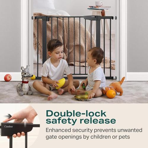 Cumbor 29.7-40.6 Baby Gate for Stairs, Baby Essential Safety Gate, Mom's Choice Awards Winner-Dog Gate for Doorways, Pressure Mounted Auto-Close Pet Gates for Dogs Indoor, Durable Child Gate, Black