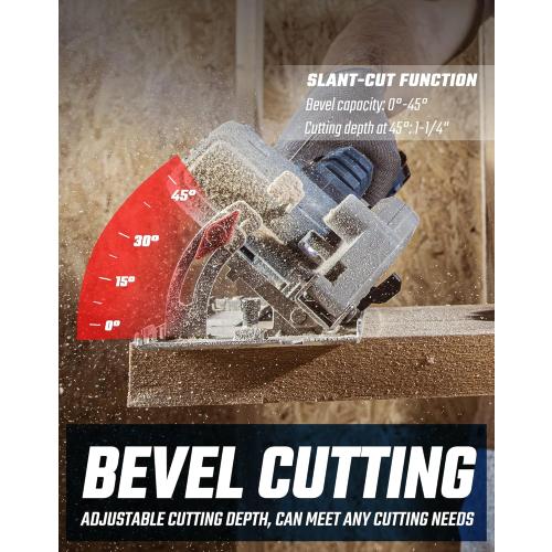 DongCheng 20V Max Cordless Circular Saw, with 3 Blades(5''), Brushless, 6700 RPM, Compact Hand Saw Max Cutting Depth1-3/4(90°), 1-3/10'' (45°), Including 4.0Ah Battery, Charger and Carry Bag