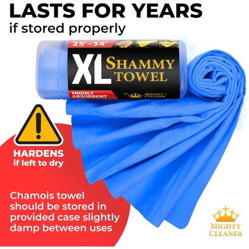 2 pk Size 34x25 Premium XL Shammy Towel for Car - 2pk (34”x25”) - Super Absorbent Chamois Cloth - Spots & Scratch-Free - Reusable Car Drying Towel