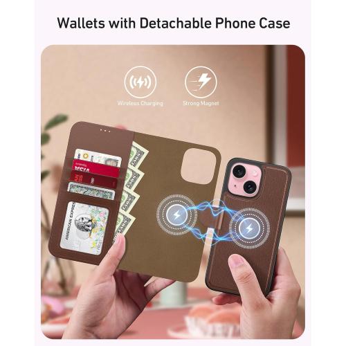 LUMARKE Designed for iPhone 13 Mini Wallet Case - Detachable Flip Folio Cover - RFID Blocking 4 Card Slots Holder - Leather Magnetic Kickstand - Protective Phone Case 5.4, Glossy Brown