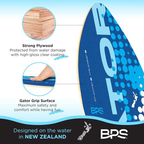 BPS New Zealand ‘Gator’ Skimboard with Colored EVA Grip Pad and High Gloss Clear Coat Wooden Skim Boards for Kids and Adults | Choose from 3 Sizes and Traction Pad Color