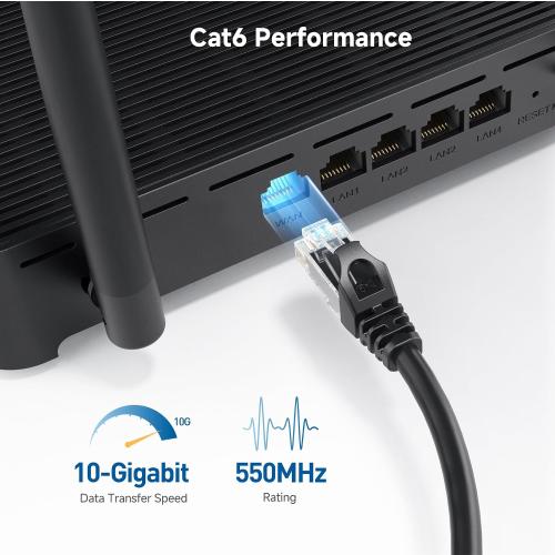 Cable Matters 10Gbps 5-Pack Snagless Cat 6 Ethernet Cable - 7ft, Cat 6 Cable, Cat6 Cord, Ethernet Cord, Black