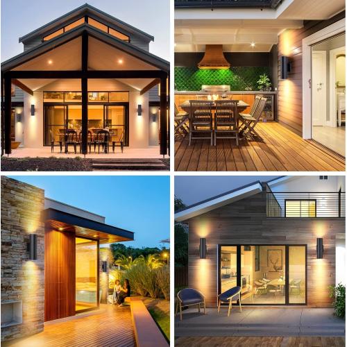 Outdoor Wall Lights 4Pack, Integrated LED Cylinder Up Down Lights, 12W 2700K Aluminum Exterior Wall Light, Outdoor Light Fixture for Porch Patio Door.(Matte Black)