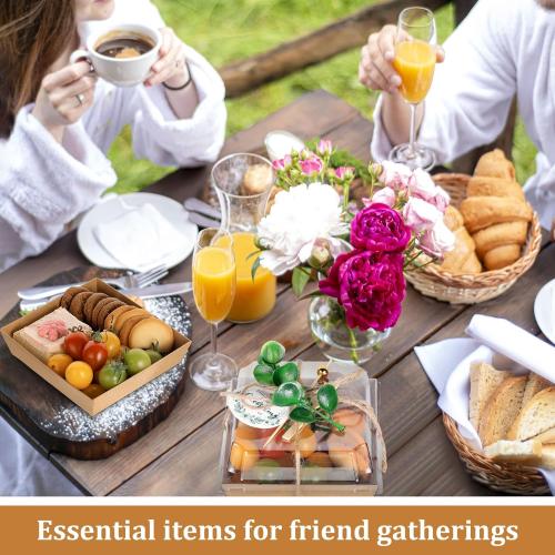 VAIPI 50 Sets Charcuterie Boxes with Clear Lids, Wedding Cake Boxes for Guests Paper Disposable Food Containers with Thank You Cards, Eucalyptus Leaves and Toothpick for Party Bakery Sandwich Salad