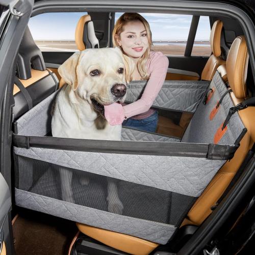 Large Dog Car Seat,Back Seat Extender for Dogs,Waterproof Medium Dog Seat Cover for Backseat, Pet Bed for Car Hammock(Grey-L)