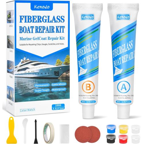 Marine Fiberglass Repair Kit for Boats, Gel Coat Kepair kit for Boats, Epoxy Filler for Repairs Cracks, Scratches, Debris, Holes, Gaps, Suitable for Fiberglass, Acrylic, Porcelain 100g-1.76oz