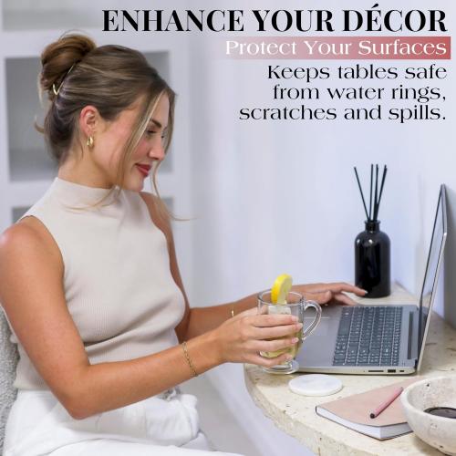 Gusto Nostro Marble Coasters Set of 8 - Modern Natural Stone Coasters for Drinks - Genuine Marble Kitchen Accessories, Round Artisanal Stone Coaster for Kitchen Counter, Coffee Table, Countertop