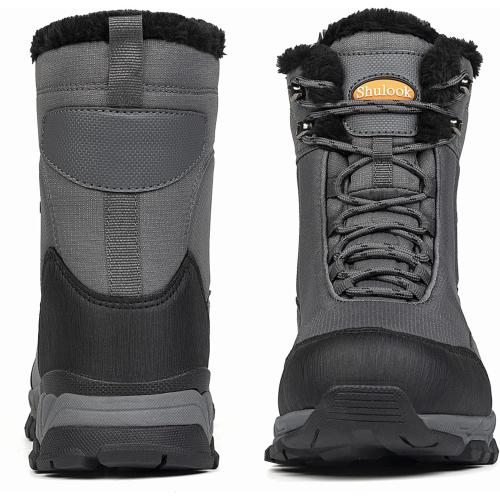 Size 9.5 Color Grey Men's Snow Boots Waterproof Warm Fur Lined Winter Hiking Boot Non-slip Outdoor Ankle High-top Shoes Work Hiker Trekking Trail