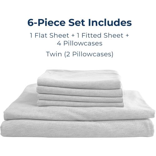 Pure Bedding Bed Sheets - King Sheet Set [6-Piece, Heather Light Grey] - Hotel Luxury 1800 Brushed Microfiber - Soft and Breathable - Deep Pocket Fitted Sheet, Flat Sheet, Pillow Cases