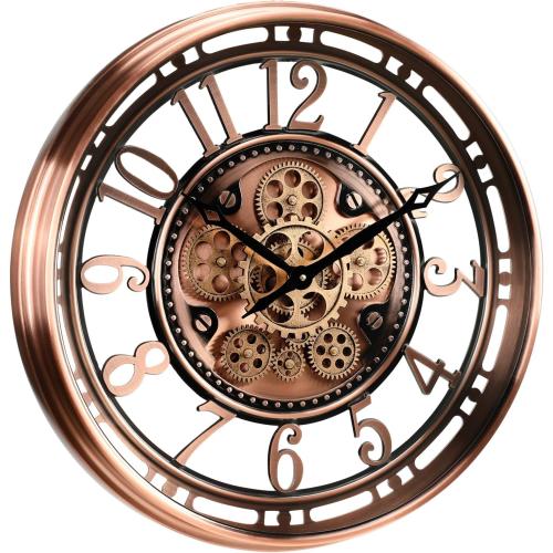 CLXEAST 21 Inch Moving Gear Wall Clock for Modern Farmhouse Living Room Decor,Large Industrial Steampunk Wall Clock for Home Office,Metal Copper Finished,House Warming Gifts New Home
