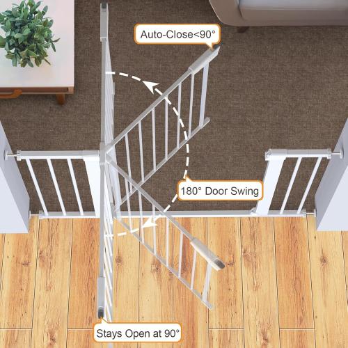 Cumbor 29.7-46 Baby Gate for Stairs, Toddler Safety Essentials for The House, Auto Close Dog Gate for Doorways, Mom's Choice Awards Winner-Easy Install Pressure Mounted Pet Gates for Dogs, White