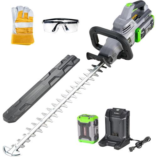 GREY AND GREEN 26-Inch Hedge Trimmers Cordless with Battery 60V Electric Bush Trimmer 2.5Ah Battery Power Heavy Duty Hedge Trimmer Brushless|Dual Action Steel Blades|1 Cutting Capacity for Shaping Hedges Shrubs