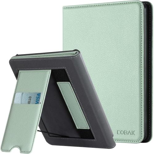 CoBak Case with Stand for Kindle Paperwhite 12th Gen 2024 Released (7) & Kindle Colorsoft Signature Edition - Durable PU Leather Cover with Auto Sleep Wake, Card Slot, Hand Strap Feature, Sage Green