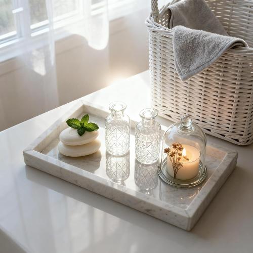 Natural Marble Vanity Bathroom Tray, 10 x 6.1 x 0.9 Not Plastic, Real Stone Home Decor Tray for Bathroom,Countertop,Kitchen, Sink Storage Holder Organizer for Soap Candles Perfume