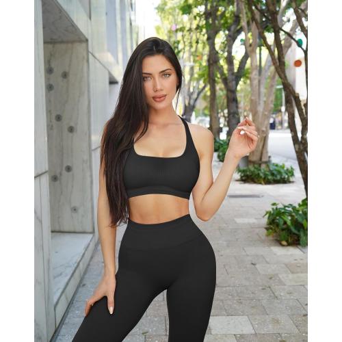 SIZE SMALL RXRXCOCO Ribbed Workout Sets for Women 2 Piece Backless Strappy Sports Bra Seamless Leggings Matching Set Yoga Outfits